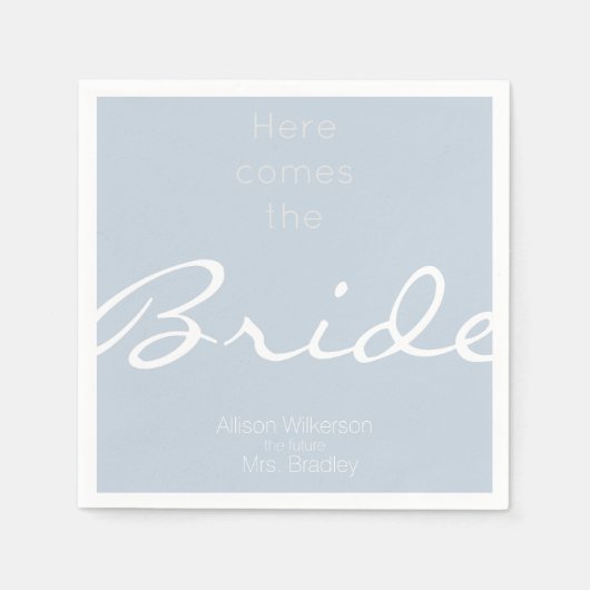 ダスティブルーブライダルシャワー来ここザブライド スタンダードカクテルナプキン (正面)