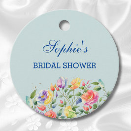 ダスティブルーブライトバラピンクフローラブライダルシャワー フェイバータグ