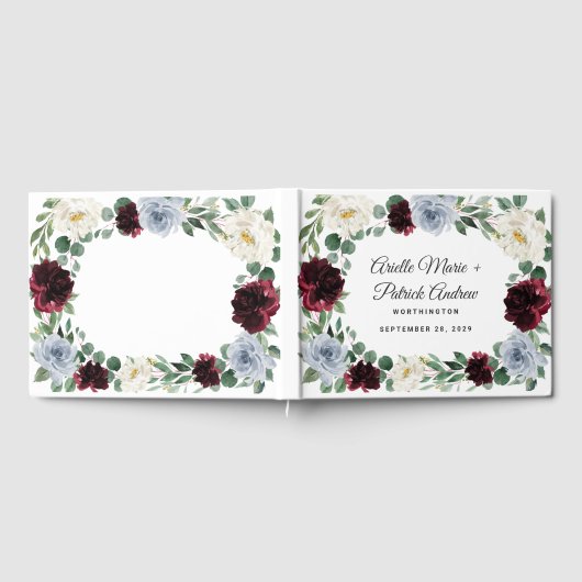 ダスティブルーブルガンディクランベリーアイボリー秋の結婚式 ゲストブック (全面)