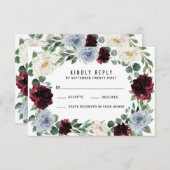 ダスティブルーブルガンディクランベリー秋の結婚式RSVP 出欠カード (正面/裏面)