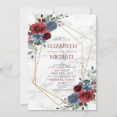 ダスティブルーブルガンディジオメトリックフローラ大理石春 招待状 (正面)