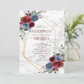 ダスティブルーブルガンディジオメトリックフローラ大理石春 招待状 (スタンド正面)