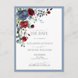 ダスティブルーブルゴーニュの日付を保存結婚する 案内ポストカード