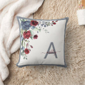 ダスティブルーブルゴーニュフローラスクリプトモノグラムイニシャル クッション (ブランケット)