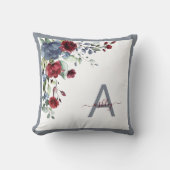 ダスティブルーブルゴーニュフローラスクリプトモノグラムイニシャル クッション (正面)