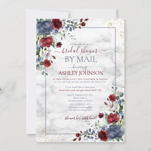 ダスティブルーブルゴーニュフローラブライダルシャワーバイメール 招待状 (正面)