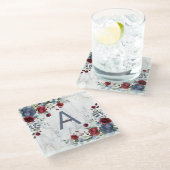 ダスティブルーブルゴーニュフローラ大理石名モノグラム ガラスコースター (アングル)