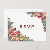 ダスティブルーブルゴーニュ秋マッシュルームウェディングRSVP インビテーションポストカード (正面/裏面)