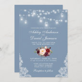 ダスティブルーブルゴーニュ結婚フローラレースライト 招待状 (正面/裏面)