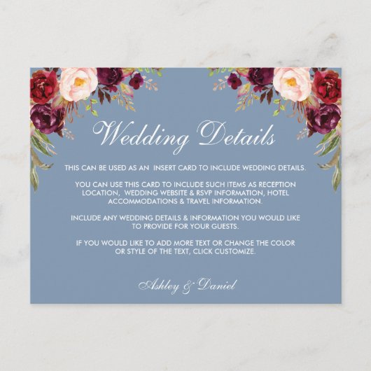 ダスティブルーブルゴーニュ結婚フローラ詳細カード ポストカード (正面)