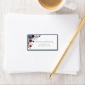 ダスティブルーブルゴーニュ赤フローラ水彩アドレス ラベル (インサイチュ)