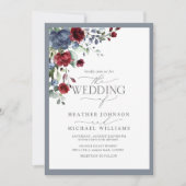 ダスティブルーブルゴーニュ赤フローラ水彩写真 招待状 (正面)