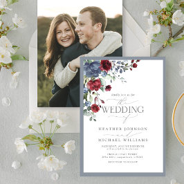 ダスティブルーブルゴーニュ赤フローラ水彩写真 招待状