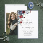 ダスティブルーブルゴーニュ赤フローラ水彩写真 招待状