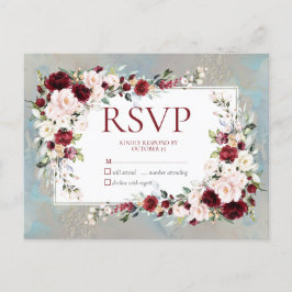 ダスティブルーブルゴーニュ赤面フローラなしメニューRSVP インビテーションポストカード