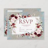 ダスティブルーブルゴーニュ赤面フローラなしメニューRSVP インビテーションポストカード (正面/裏面)