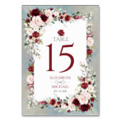 ダスティブルーブルゴーニュ赤面フローラエレガントな結婚式 テーブルナンバー (正面)