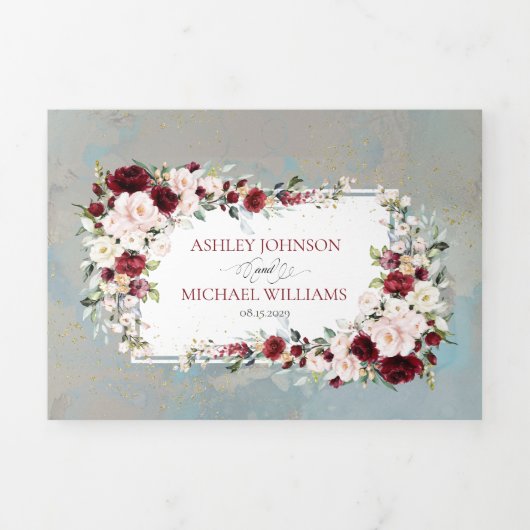 ダスティブルーブルゴーニュ赤面フローラ写真 三つ折り招待状 (カバー)