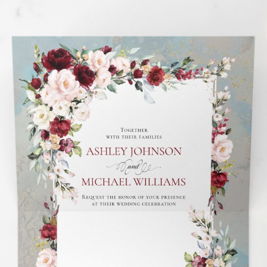 ダスティブルーブルゴーニュ赤面フローラ写真 三つ折り招待状 (内部最初)