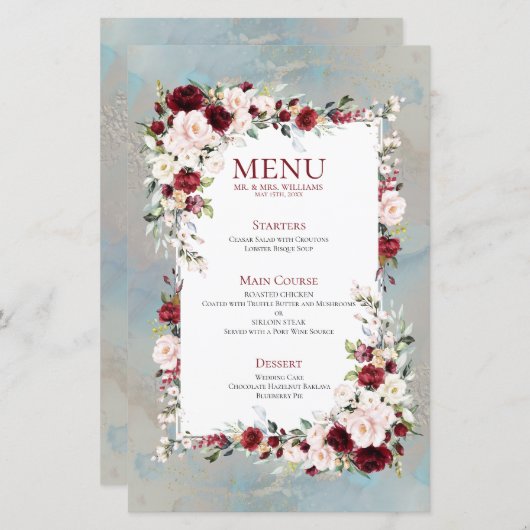 ダスティブルーブルゴーニュ赤面フローラ結婚のメニュー (正面/裏面)