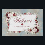 ダスティブルーブルゴーニュ赤面フローラ結婚ズへようこそ フェイクキャンバスプリント<br><div class="desc">あなたのイベントにあなたのゲストを歓迎する美しい方法！赤面ピンクとブルゴーニュのマルサラのハンドウォーター色彩の鮮やかフローラ植物体をデジタル化し、ほこりっぽいブルーの水色の背景とブルゴーニュの文字を施した豪華なデザイン。一致セットの一部。著作権エレガント招待状、すべての権利を留保。</div>