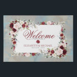 ダスティブルーブルゴーニュ赤面フローラ結婚ズへようこそ フェイクキャンバスプリント<br><div class="desc">あなたのイベントにあなたのゲストを歓迎する美しい方法！赤面ピンクとブルゴーニュのマルサラのハンドウォーター色彩の鮮やかフローラ植物体をデジタル化し、ほこりっぽいブルーの水色の背景とブルゴーニュの文字を施した豪華なデザイン。一致セットの一部。著作権エレガント招待状、すべての権利を留保。</div>