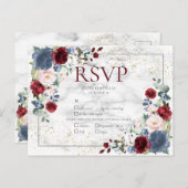 ダスティブルーブルゴーニュ赤面金ゴールドウェディングRSVP インビテーションポストカード (正面/裏面)