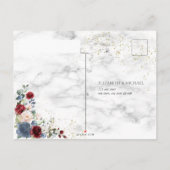 ダスティブルーブルゴーニュ赤面金ゴールドウェディングRSVP インビテーションポストカード (裏面)