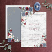 ダスティブルーブルゴーニュ赤面金ゴールド結婚フローラのInv 招待状