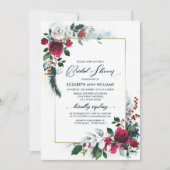 ダスティブルーブルゴーニュ開花幾何学ブライダルシャワー 招待状 (正面)