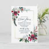 ダスティブルーブルゴーニュ開花幾何学ブライダルシャワー 招待状 (スタンド正面)