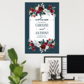 ダスティブルーブルゴーニュ開花結婚のウェルカムサイン ポスター (ホームオフィス)