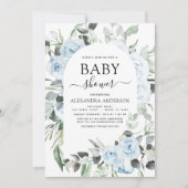 ダスティブルーベビーシャワーフローラ緑招待状 招待状 (正面)