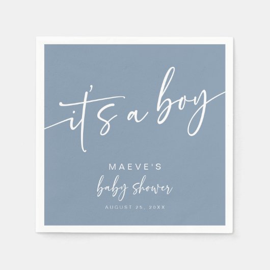 ダスティブルーベビーシャワー紙ナプキンスモダンボーイ スタンダードカクテルナプキン (正面)