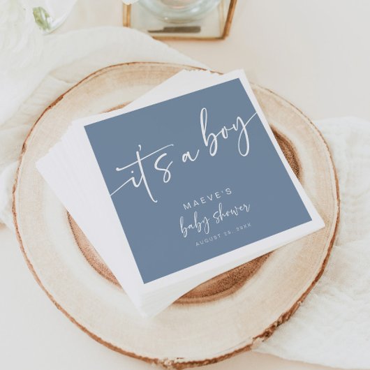 ダスティブルーベビーシャワー紙ナプキンスモダンボーイ スタンダードカクテルナプキン