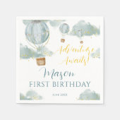 ダスティブルーホットエアバルーンテーマ誕生日ボーイ スタンダードカクテルナプキン (正面)