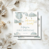 ダスティブルーホットエアバルーンテーマ誕生日ボーイ スタンダードカクテルナプキン