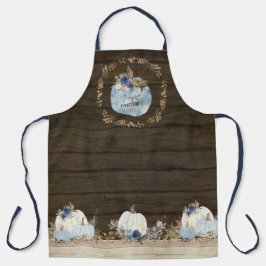 ダスティブルーホワイトカボチャ水彩フローラウッド エプロン