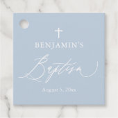 ダスティブルーホワイトクロスボーイバプテスマメッセージカード フェイバータグ (正面)