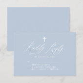 ダスティブルーホワイトクロスボーイバプテスマRSVPカード 出欠カード (正面/裏面)