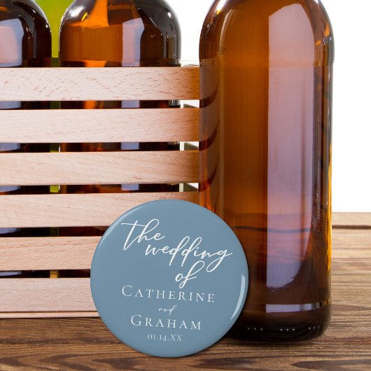 ダスティブルーホワイトタイポグラフィコースト結婚ーズ 栓抜き