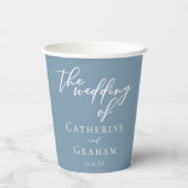 ダスティブルーホワイトタイポグラフィコースト結婚ーズ 紙コップ (裏面)