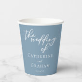 ダスティブルーホワイトタイポグラフィコースト結婚ーズ 紙コップ (正面)