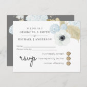 ダスティブルーホワイトネイビーアネモネ結婚バジェット インビテーションポストカード (正面/裏面)