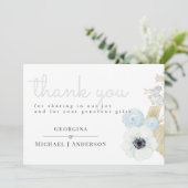ダスティブルーホワイトネイビーアネモネ結婚バジェット サンキューカード (スタンド正面)