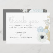 ダスティブルーホワイトネイビーアネモネ結婚バジェット サンキューカード (正面/裏面)