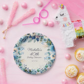 ダスティブルーホワイトネイビーフローラ女子40歳の誕生日 ペーパープレート (パーティー)