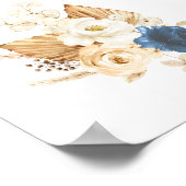 ダスティブルーホワイトピーチバラ結婚ズウェルカムサイン ポスター (角)