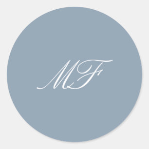 ダスティブルーホワイトフォーマルクラシックモノグラム結婚ズ ラウンドシール