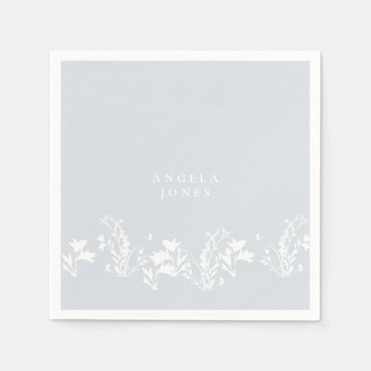 ダスティブルーホワイトフローラカスタムブライダルシャワー スタンダードカクテルナプキン (正面)